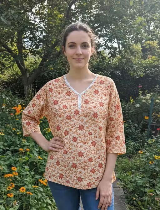 omen’s Cotton Floral A-Line Short Kurti Orange & Pink | Casual Office Wear Short Kurti