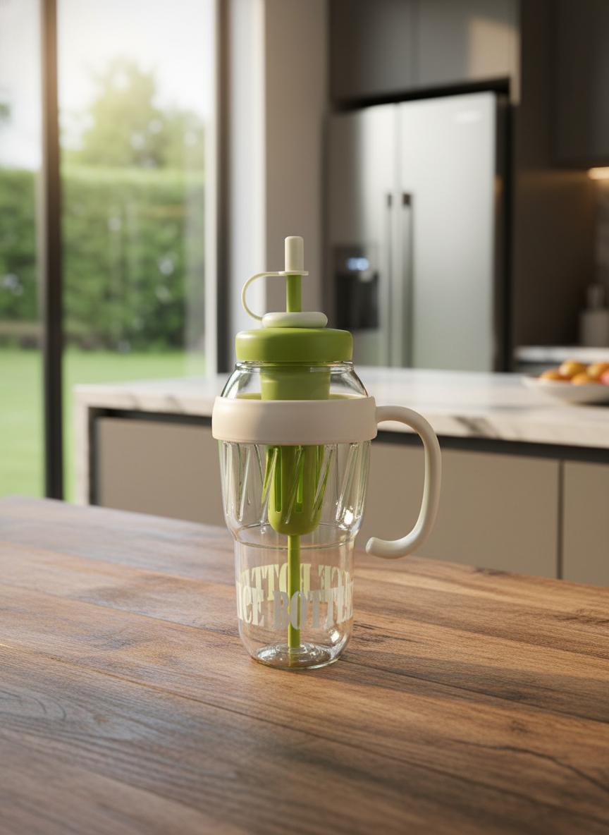 1300ML Premium Tumbler with Straw & Handle | Transparent Green Bottle for Gym, Travel & Sports