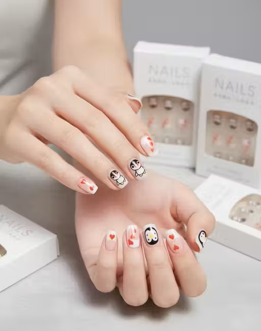 Penguin Love Press-On Nails | Cute Cartoon Love Nails (24pcs)