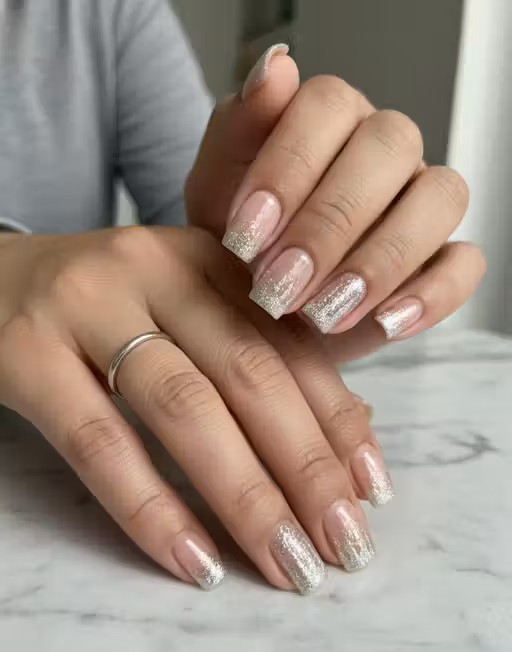 Press on Nails Professional Nail Care | One Minute Nail Tip | 24 Reusable Nails Pink with Silver Glitter