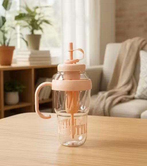1300ml Peach Handle Straw Tumbler | Gym Water Bottle for Sports, Fitness & Travel
