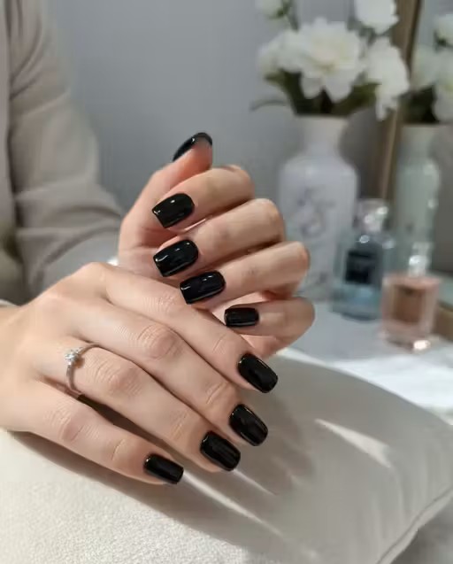 Elegant Black Plain Press-On Artificial Nails | Glossy Natural Finish Do-it-Yourself | 24pcs Natural Delicate & comfortable