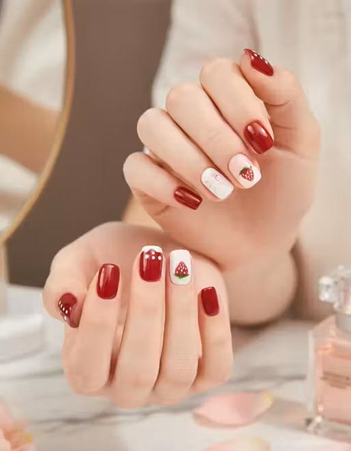 Strawberry Red Press-On Nails | Cute Berry Art Press-On (24pcs)