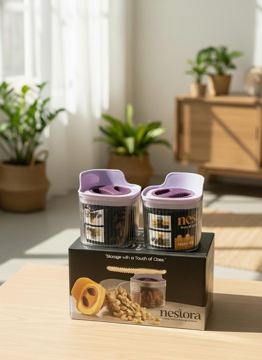 Nestora Airtight Kitchen Storage Containers | Transparent Dry Fruits & Snacks | Pack of 2