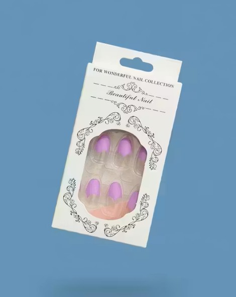 Press On Nails | Wonderful Nail Collection Transparent with Half Purple | 24pcs Reusable Nails