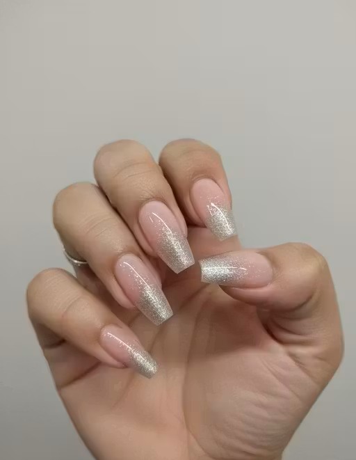 Press on Beautiful Nails Pink with Silver Glitter Professional Nail Care | 24 Reusable Nails