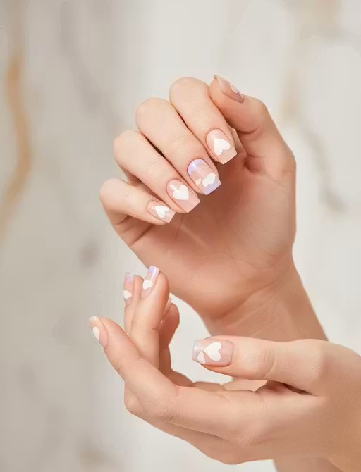 Cloud Heart Nude Press-On Nails | Cute Love Press-On (24pcs)