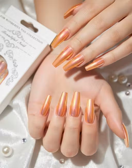 Copper Shine Metallic Press On Nails | Rose Gold Mirror Nails (24 pcs)