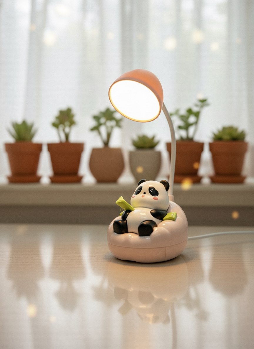 Cute Sleeping Panda Night Study Lamp Rechargeable with Cellphone Mount