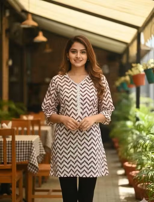 Women’s Cotton Maroon Print A-Line Short Kurti - Maroon & White | Casual Office Wear Kurti