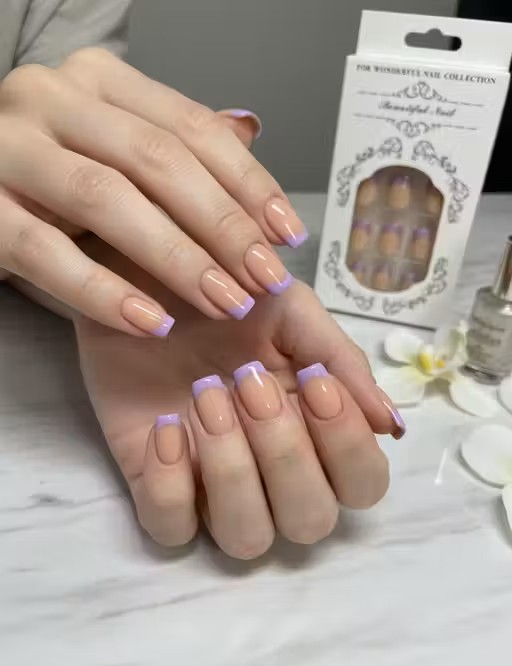 Press on Nails | One Minute Nail Tip Peach and Purple Combination | 24 Reusable Nails