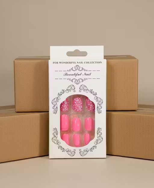 Pink Glitter Press-On Artificial Nails Set