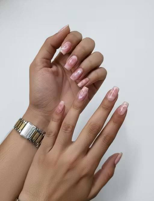 Press on Nails | One Minute Nail Tip Pink Hearts Design with little Silver Glitter | 24 Reusable Nails