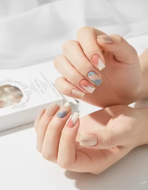 Pastel Wave Nude Press-On Nails | Pastel Swirl Press-On (24pcs)